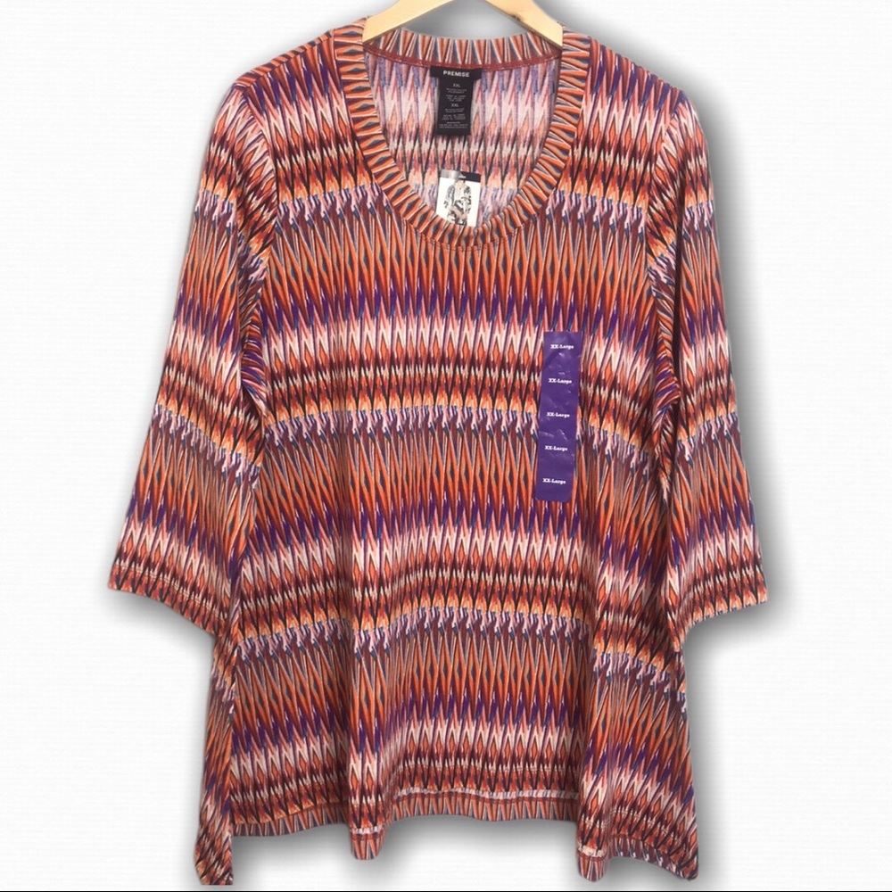 Premise Multi Color Zig Zag Knit Top XXL